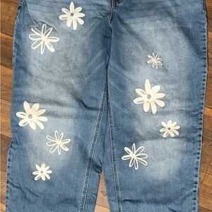 ARULA Blue Jeans with White Floral Design